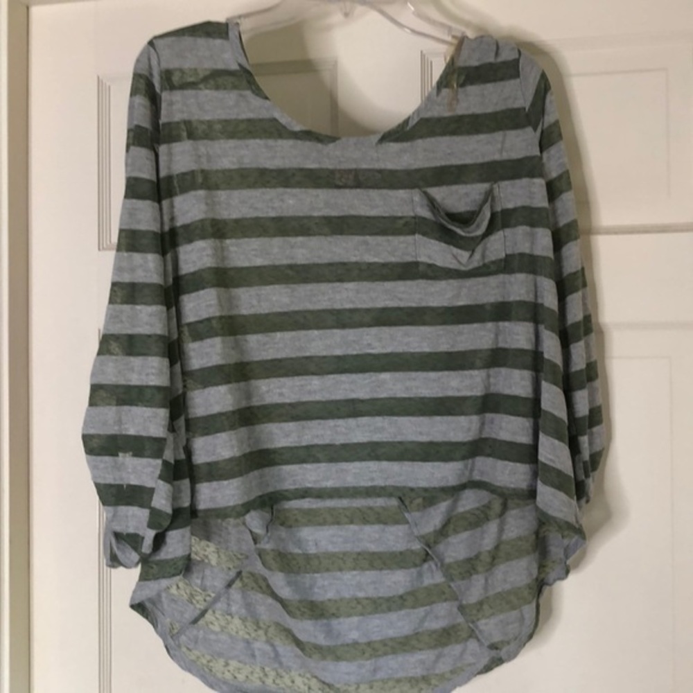 Love on a hanger shirt Green striped sheer blouse size XL